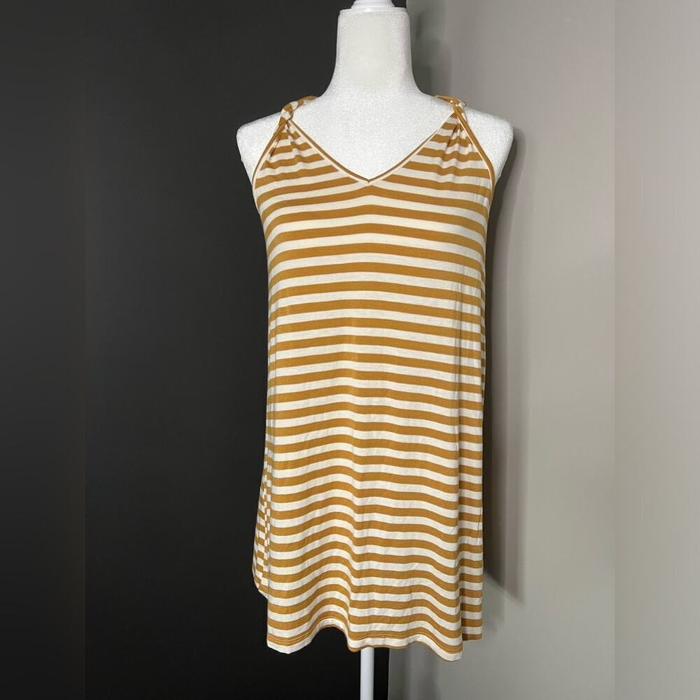 Living Doll Woman’s Cream and Mustard‎ Striped Sleeveless Dress- Size Small